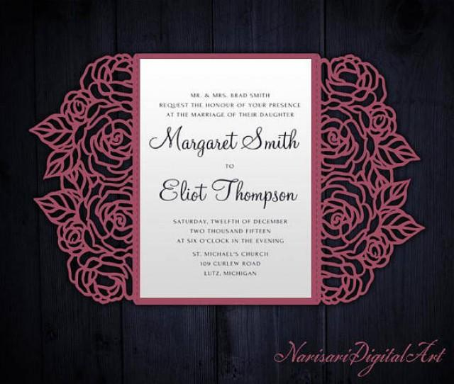 Roses Laser Cut Wedding Invitation, 5X7 Gate Fold Card In Quality Silhouette Cameo Card Templates