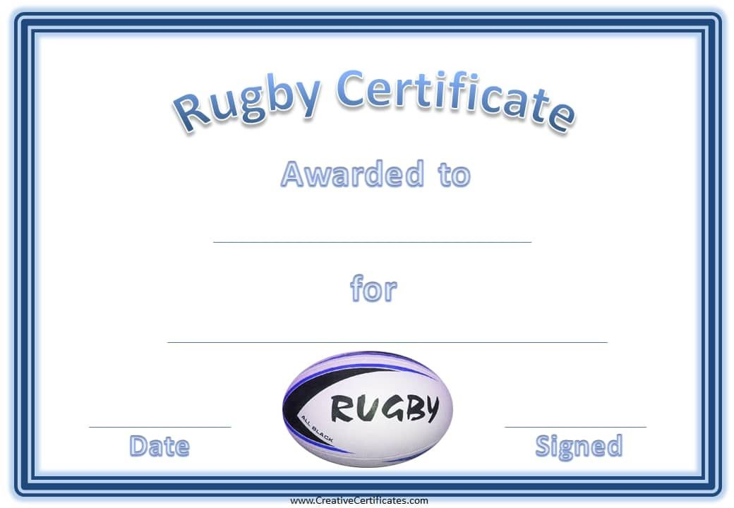 Rugby Certificates With A Blue And White Rugby Ball Within Quality Rugby League Certificate Templates