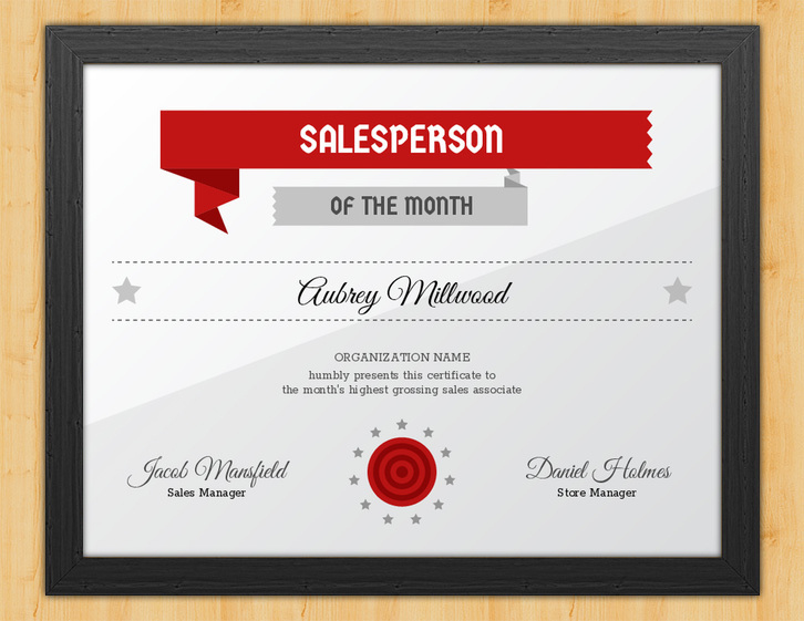 Salesperson Of The Month Certificate Bullseyeaward Hut Throughout 11+ Sales Certificate Template