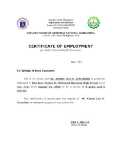 Sample Certificate Employment Template In 2020 | Business Pertaining To Template Of Certificate Of Employment