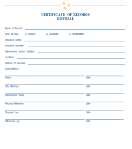 Sample Certificate Of Records Disposal | Mtas Inside Destruction Certificate Template