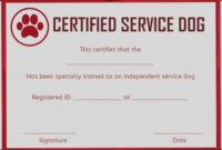 Service Dog Training Certificates Template | Certificate Pertaining To Service Dog Certificate Template