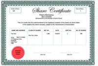 Share Certificate South Africa For Shareholding Certificate Template