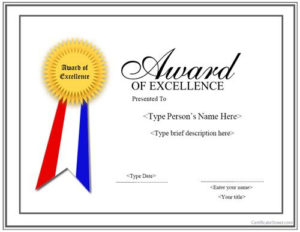 Special Certificate Award For Excellence With Ribbon With Regard To Award Of Excellence Certificate Template