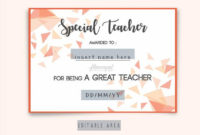 Special Teacher Award Certificate Template Editable In Word, Special Appreciation Gift For Best Teacher Award, Thank You Teacher Certificate Pertaining To Quality Best Teacher Certificate Templates Free