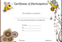 Spelling Bee Certificate Of Partcipation Template | Bee Throughout Spelling Bee Award Certificate Template