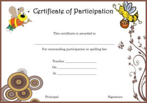 Spelling Bee Certificate Of Partcipation Template | Bee Throughout Spelling Bee Award Certificate Template