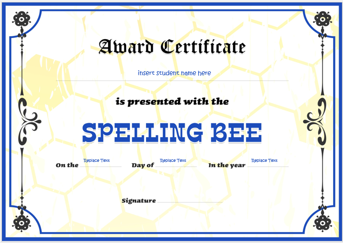 Spelling Bee Certificate Templates For Word | Word &amp; Excel Throughout Spelling Bee Award Certificate Template