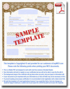 Standard Mco Template For Certificate Of Origin For A Vehicle Template