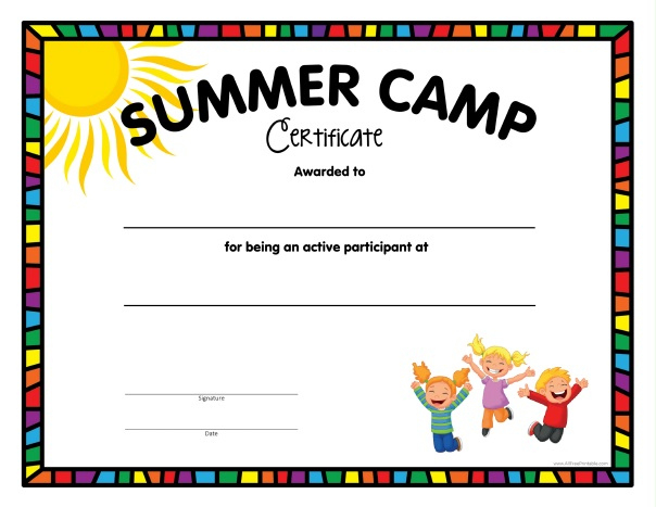 Summer Camp Certificate Free Printable Allfreeprintable Within Summer Camp Certificate Template