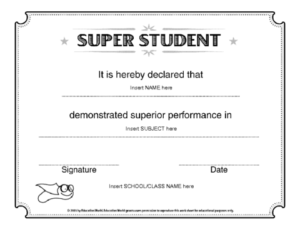 Super Student Certificate Template | Student Certificates Regarding Classroom Certificates Templates