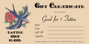 Tattoo Gift Certificate Template (Editable Business Gift With Regard To 11+ Tattoo Gift Certificate Template