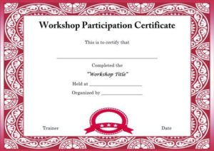 Template For Certificate Of Partcipation In Workshop Within Workshop Certificate Template