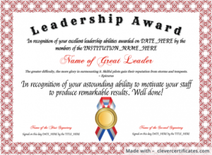 Template : Free Leadership Award Template At Regarding Leadership Award Certificate Template