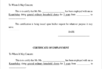 Template Of Certificate Of Employment (1) Templates Pertaining To Employee Certificate Of Service Template