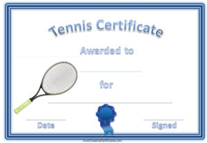 Tennis Certificate With A Picture Of A Tennis Racket With Tennis Certificate Template Free