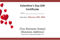 Valentine&amp;#039;S Day Gift Certificate Template Word Valentines Regarding Valentine Card Template Word