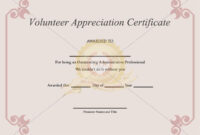 Volunteer Appreciation Certificate Template Certificate Throughout Best Volunteer Of The Year Certificate Template