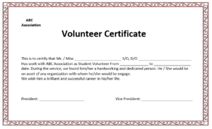 Volunteer Certificate Template Microsoft Word Templates Within 11+ Volunteer Certificate Templates
