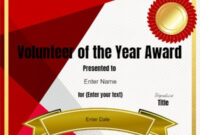 Volunteer Of The Year Certificate Template | Editable For Volunteer Of The Year Certificate Template