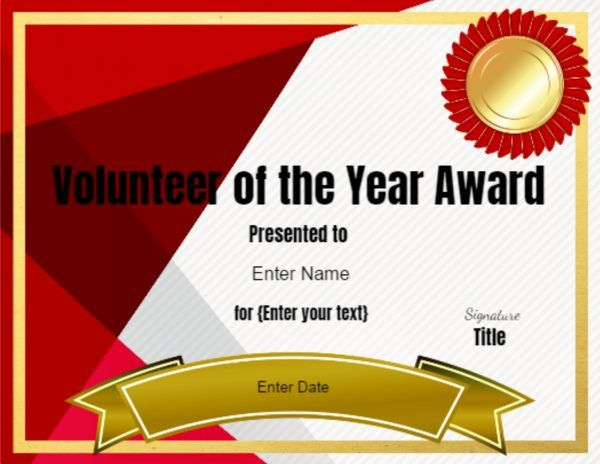 Volunteer Of The Year Certificate Template | Editable For Volunteer Of The Year Certificate Template
