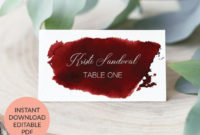Wedding Place Cards Printable, Escort Cards Template, Burgundy Place Cards In Best Printable Escort Cards Template