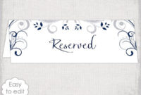 Wedding Reserved Sign Card Template "Scroll" Printable Regarding Best Reserved Cards For Tables Templates