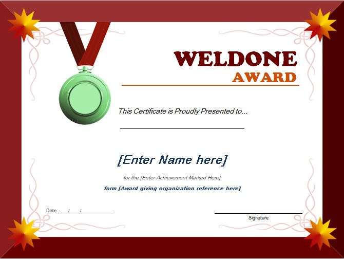 Well Done Award Certificate Template | Word &amp; Excel Templates Regarding Award Certificate Templates Word 2007