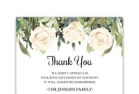 White Roses Funeral Thank You Card For Guests Custom Pertaining To Best Sympathy Thank You Card Template