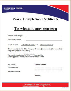 Work Completion Certificate Template | 8+ Free Printable With Certificate Of Completion Template Construction