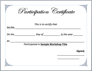 Workshop Participation Certificate Template Word Templates Pertaining To Professional Certificate Of Participation In Workshop Template