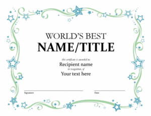 World'S Best Award Certificate With Regard To Generic Certificate Template