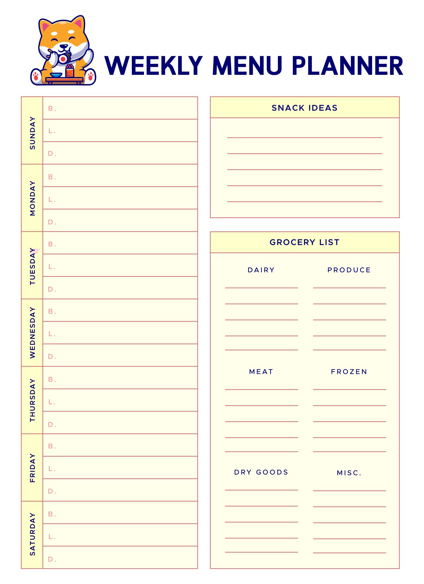 7 Best Blank Meal Planner Sheet Printable - Printablee with regard to Fascinating 7 Day Menu Planner Template