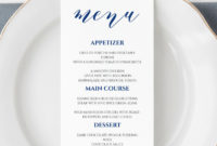 Blue Wedding Menu Printable Template Dinner Menu Template | Etsy for Fantastic Free Printable Menu Templates For Wedding