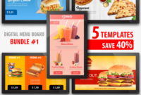 Combo Pack - 5 Digital Food Menu Powerpoint Animated Templates (Digital with Professional Digital Menu Board Templates