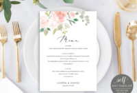 Floral Wedding Menu Template, Dessert Menu Printable, 100% Editable for Menu Template Free Printable