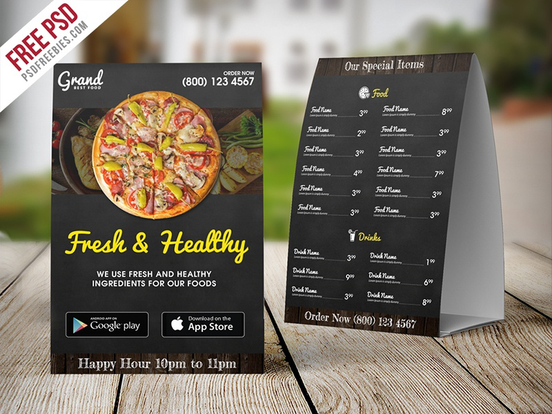 Freebie : Restaurant Food Menu Table Tent Template Free Psdpsd in Fantastic Menu Board Design Templates Free