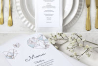 Geometric Wedding Menu Template. Light Blue And Faux Gold Printable inside Wedding Menu Choice Template