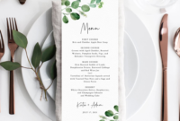 Greenery Wedding Menu Template, Printable Wedding Dinner Menu regarding Professional Wedding Menu Templates Free Download