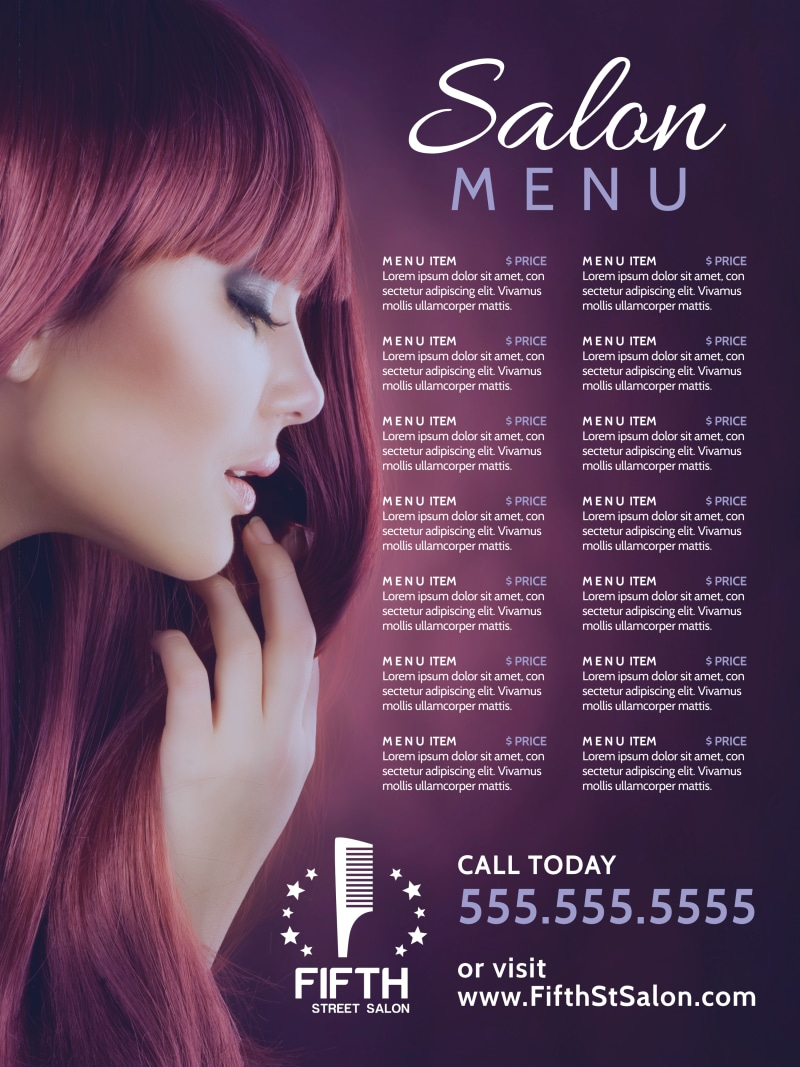 Hair Salon Menu Poster Template | Mycreativeshop in Spa Menu Template
