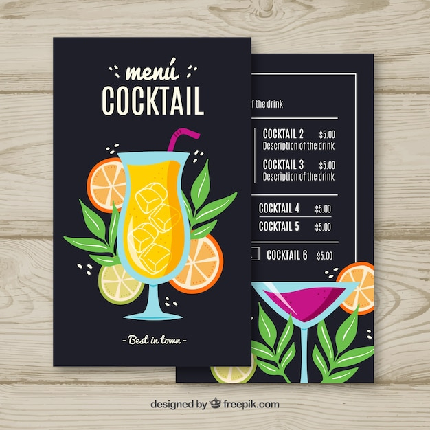 Hand Drawn Cocktail Menu Template Vector | Free Download regarding Horizontal Menu Templates Free Download