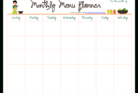 Monthly Meal Menu Planner Pdf Format Template 0A | Templates At intended for Blank Dinner Menu Template