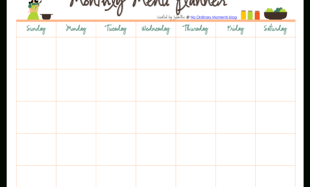 Monthly Meal Menu Planner Pdf Format Template 0A | Templates At intended for Blank Dinner Menu Template