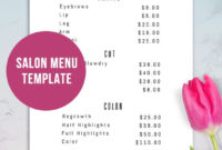Pink Price List Template. Editable Beauty Salon Pricing List. Printable within Salon Menu Templates