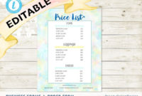 Price List Template Editable Menu Pricing Sheet For Small | Etsy inside Menu Checklist Template