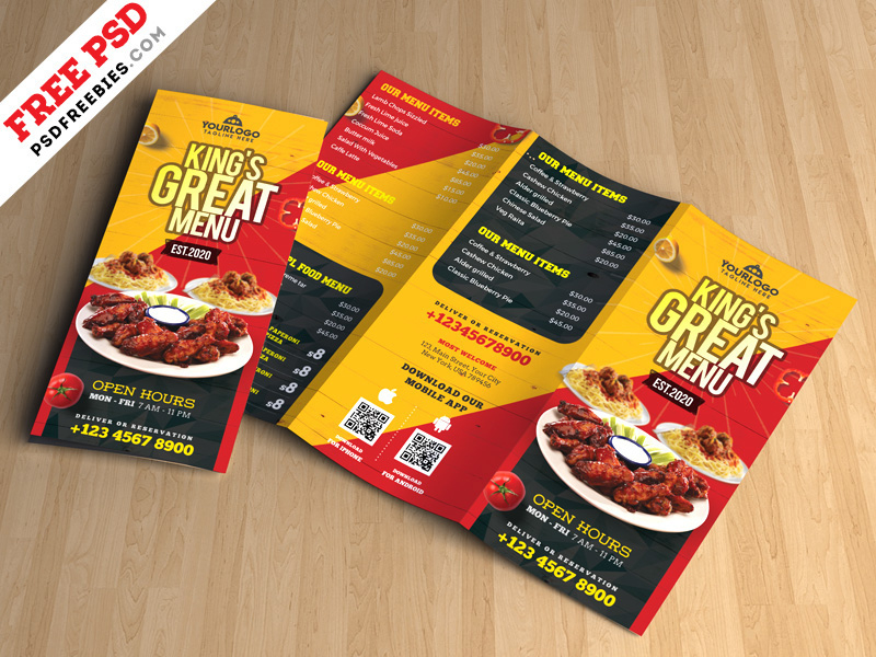 Restaurant Tri-Fold Brochure Menu Psd On Behance in Tri Fold Menu Template Photoshop