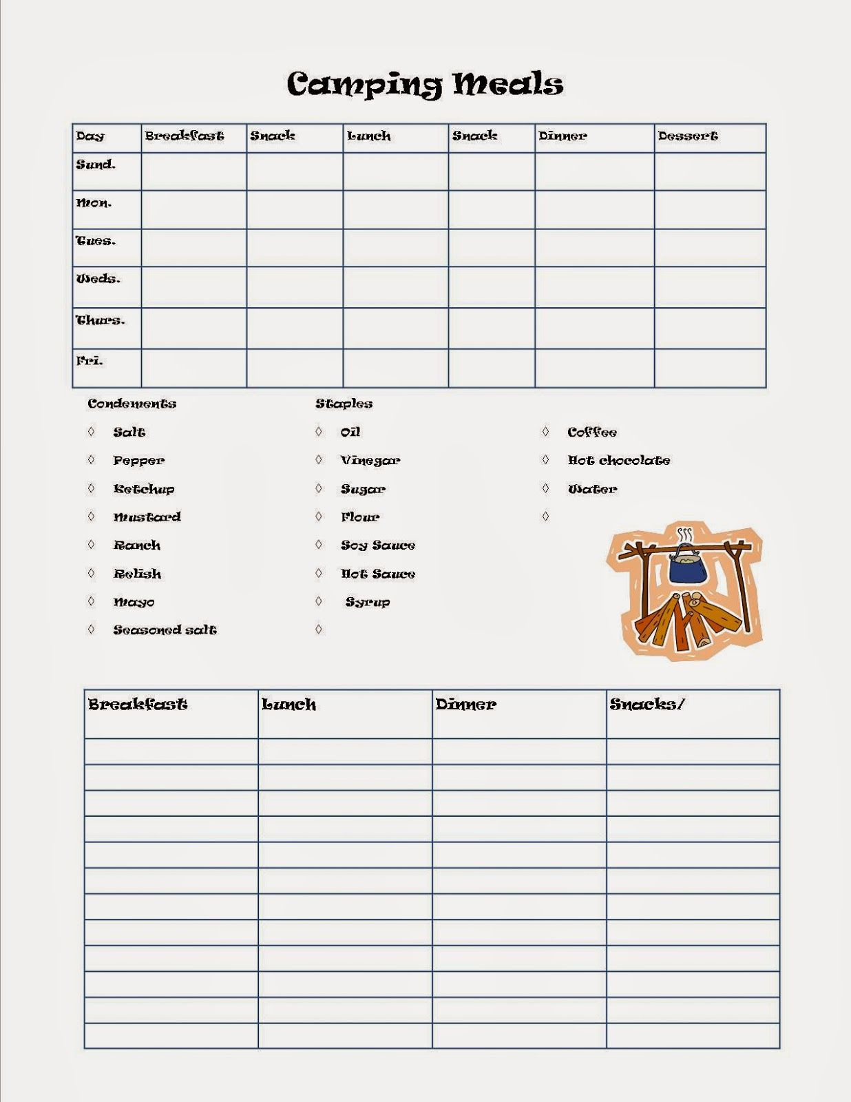 The Picky Tooth: Family Beach Trip Part 3 | Camping Meal Planner in Free Camping Menu Planner Template