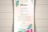 Watercolor Floral Wedding Menu Template Vector | Free Download pertaining to Professional Wedding Menu Templates Free Download