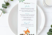Woodland Baby Shower Menu Cards Template Greenery Woodland | Etsy throughout Free Baby Shower Menu Template