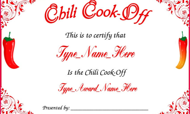4 Chili Cook Off Certificate Template Free 97657 | Fabtemplatez with Chili Cook Off Award Certificate Template